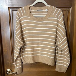 T Tahari Beige and White Striped Sweater